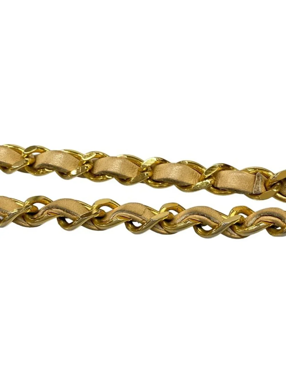 Chanel Shoulder Bag Bicolor Beige Gold Chain Lambskin